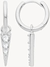 Treasure House Silver Cubic Zirconia Spike Charm Hoop Earrings G51283