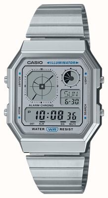 Casio Vintage Illuminator (33.9mm) Digital Display / Stainless Steel Bracelet A130WE-7AEF