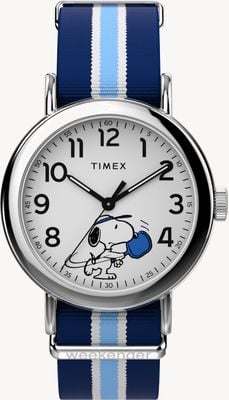 Timex x Peanuts Weekender Pickleball (37mm) White Dial / Blue Striped Fabric Strap TW2Y50600