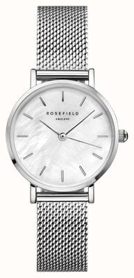 Rosefield Small Edit (26mm) White Mother-of-Pearl Dial / Stainless Steel Mesh Bracelet 26WS-266