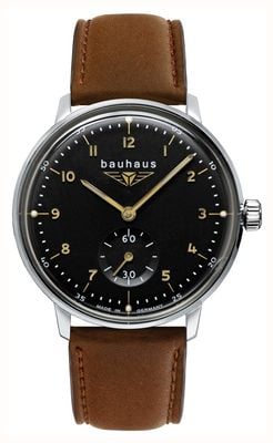 Bauhaus Classic Small-Seconds Quartz (35mm) Black Dial / Brown Leather Strap 20372