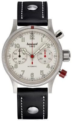 Hanhart PIONEER Mk II Automatic Chronograph (40mm) Antique White Dial / Black Leather Rivet Strap - M 716.200-0010