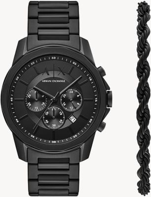 Armani Exchange Watch & Bracelet Gift Set (44mm) Black Dial / Black PVD Stainless Steel Bracelet AX7163SET