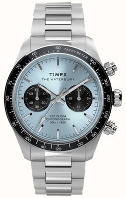 Timex Waterbury Heritage Chronograph (39mm) Ice Blue Sunray Dial / Stainless Steel Bracelet TW2Y70500