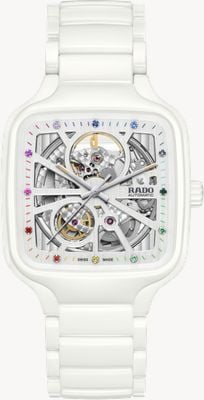 RADO True Square Open Heart Automatic (38mm) Rainbow Gemstone Skeleton Dial / White Ceramic Bracelet R27073712