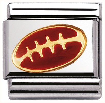 Nomination Composable Classic Sport American Football Red Enamel Bonded Yellow Gold Stainless Steel Charm 030203/09