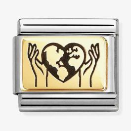 Nomination Classic Heart Globe In Hands 18ct Gold Charm 030166/67