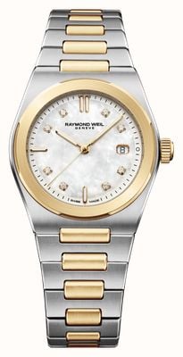 Raymond Weil A.R.T. Date Quartz Diamond (30mm) White Mother-of-Pearl Dial / Two-Tone Stainless Steel Bracelet Watch 1250-STP-97081