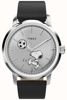 Timex x Peanuts Marlin Automatic Soccer (40mm) Silver Dial / Black Leather Strap TW2Y53800