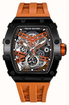 TSAR BOMBA Elemental Series Automatic (43.5mm) Orange Skeleton Dial / Orange Silicone Strap TB8208A-01