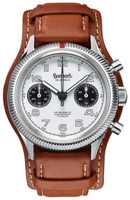 Hanhart 417 ES 1954 Flyback Panda (39mm) White Dial / Light Brown Leather Strap - M H701.201-7210