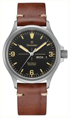 Damasko DK36/2 Old Radium Three-Hand Day/Date Manufacture Automatic (40mm) Black Dial / Brown Leather Strap DK36/2 OLD RADIUM-VINTAGE BROWN LEATHER