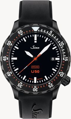 Sinn U50 HYDRO S 5000m (41mm) Black Dial / Black Silicone Strap Watch 1051.020 BLACK SILICONE