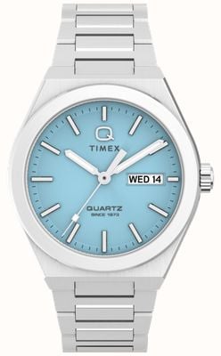 Timex Q Timex Continental Day/Date (39mm) Light Blue Radial Texture Dial / Stainless Steel Bracelet TW2Y35200