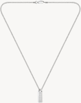 BOSS Jewellery Mens Silver Necklace With Logo Plate 1580677