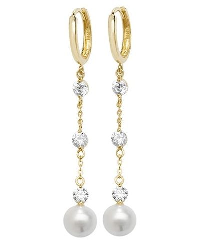 Treasure House ER1139 9k Yellow Gold Drop Pearl Cubic Jewellery