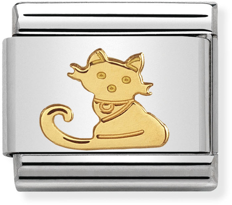 Nomination Classic Seated Cat 18ct Gold & Steel Charm 030112/32