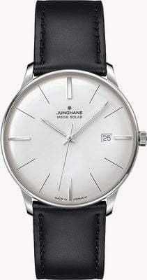 Junghans Meister MEGA Solar Radio-Controlled (38mm) Matte White Dial / Black Leather Strap 59/4603.02