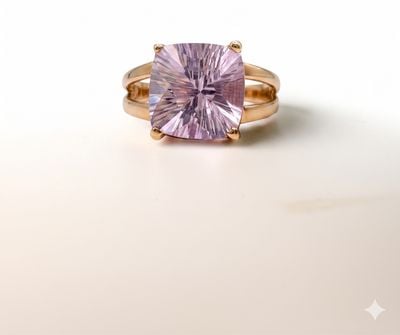 Pre-owned 9ct Yellow Gold Pink Purle Tonnaeu Shaped Ring J77338