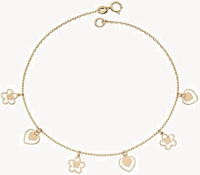 Elements Gold 9ct Yellow Gold Heart/flower Charm Bracelet GB508