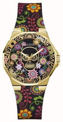 Guess Women's CALAVERTA (38mm) Black Floral Dial / Patterned Black Silicone Strap GW0754L1