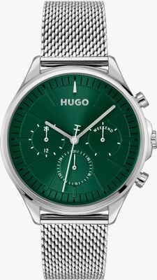 HUGO #SMASH Multifunction (43mm) Green Dial / Stainless Steel Mesh Bracelet 1530409