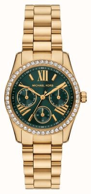 Michael Kors Lexington Lux Multifunction (34mm) Green Dial / Gold PVD Stainless Steel Bracelet MK4924