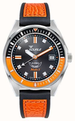 Squale Matic S Automatic (39mm) Sunray Black Dial / Black & Orange HydroLeather Strap MATICBKOBK.RLOR