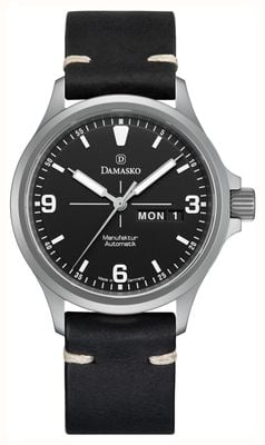 Damasko DK36/2 Three-Hand Day/Date Manufacture Automatic (40mm) Black Dial / Black Leather Strap DK36/2 BLACK-VINTAGE BLACK LEATHER