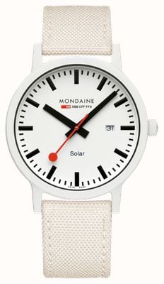 Mondaine Essence Solar (41mm) White Dial / Off-White Textile Strap MS1.41910.LA