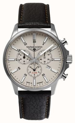 Bauhaus Aviation Titanium Quartz Chronograph (42mm) Beige Luminous Dial / Dark Brown Leather Strap 28805