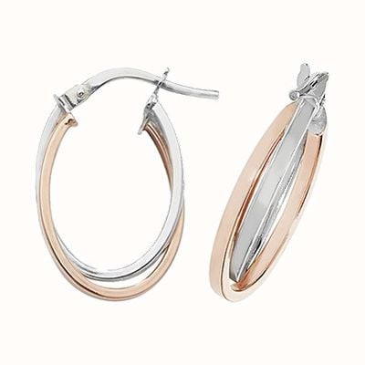 James Moore TH 9k Rose and White Gold Oval Hoop Earrings ER1011R