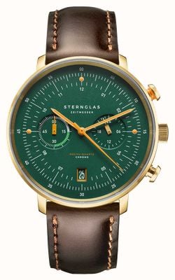 STERNGLAS Hamburg Mecha-Quartz Chrono Edition Vintage (42mm) Dark Green Dial / Vintage 20 Mocha Leather Strap S01-HCV22-BR01