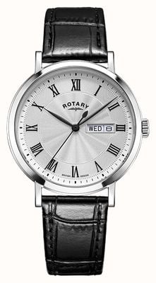 Rotary Dress Day-Date Quartz (37mm) White Guilloché Dial / Black Leather Strap GS05420/01