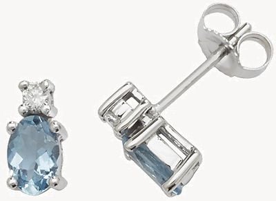 Treasure House 9k White Gold Oval Aquamarine Diamond Stud Earrings ED249WAQ