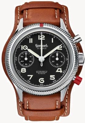Hanhart 417 ES Heritage Flyback - Red Pusher (39mm) Black Dial / Brown Leather Strap - M H701.212-7210