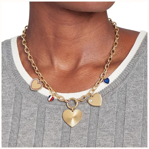 Tommy Hilfiger Gold Tone IP Stainless Steel and Crystal Heart Charm Necklace 2781065 - alternate view 2