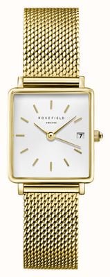 Rosefield Boxy XS (22mm) White Dial / Gold-Plated Stainless Steel Mesh Bracelet QMWMG-Q039