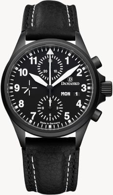 Damasko DC56 DAMEST Chronograph TOP Automatic (40mm) Black Dial / Black Leather Strap DC56-BLACK BLACK LEATHER