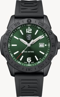 Luminox Pacific Diver: Black Steel - 3120 Series (44mm) Green Sunray Dial / Black EPDM Cut-to-Fit Strap XS.3137.B