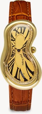 Exaequo Melting Watch Classic PVD Yellow Gold (28mm) Gold Dial / Light Brown Croco Leather Strap EX 0002.0003