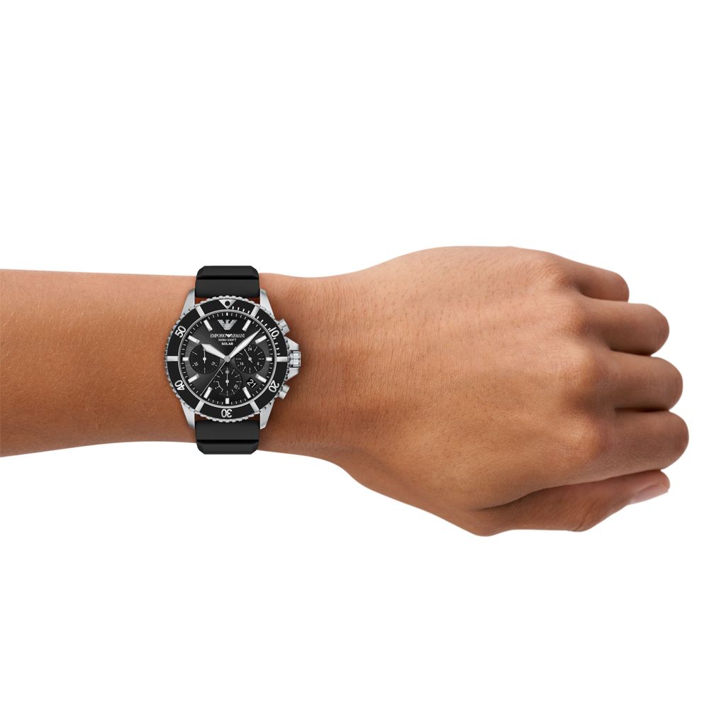 Emporio Armani Solar Chronograph (44mm) Black Dial / Black Silicone Strap AR11830 - alternate view 6
