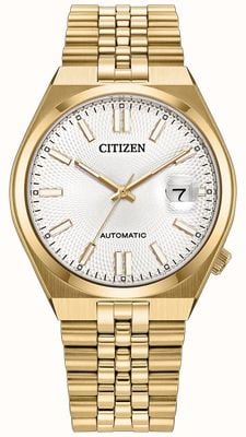 Citizen Tsuyosa 60 Automatic (37mm) Textured Sunray Silver Dial / Gold PVD Stainless Steel Bracelet NK0032-56A