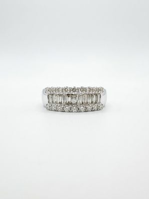 Perfection Diamond 0.76ct Baguette & Round Brilliant Natural Diamond 9ct White Gold Half Eternity Pavé Ring J11305