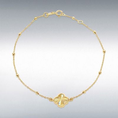 9CT GOLD BRACELET RAINBOW CLOVER PETAL CURB 1.29.3332