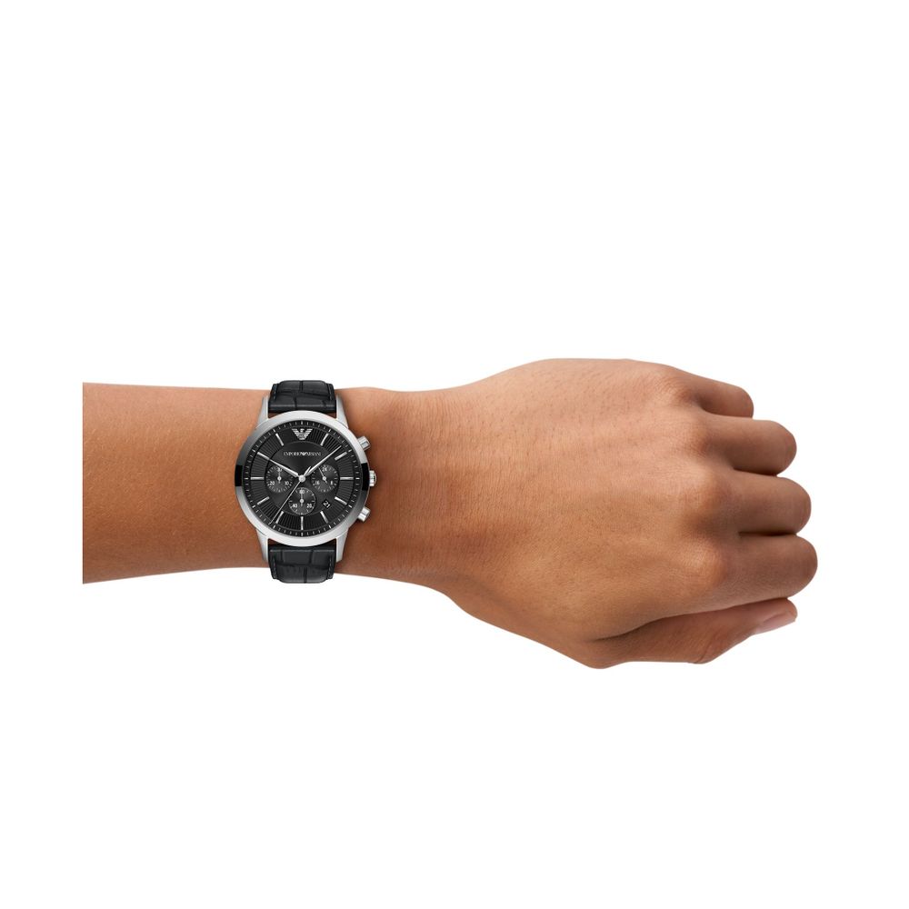 Emporio Armani Quartz Chronograph (43mm) Black Sunray Dial / Black Leather Strap AR11820 - alternate view 4