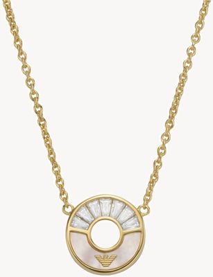 Emporio Armani Gold-Tone Sterling Silver Mother-of-Pearl Crystal-Set Necklace EG3557710