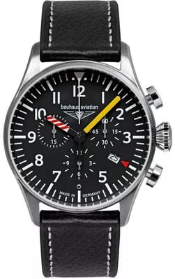 Bauhaus Men's Aviation Tornado (41mm) Black Dial / Black Leather Strap 2788-5
