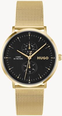 HUGO #STYLE Multi-Function Quartz (40mm) Black Dial / Gold PVD Stainless Steel Mesh Bracelet 1530458