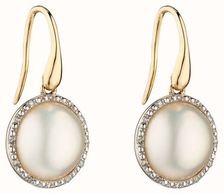 Elements Gold 9k Yellow Gold Diamond And Pearl Drop Earrings GE2287W